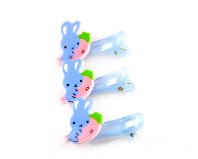 ヘアピン お買い得 パッチン留め ヘアクリップ 子供 キッズ 前髪クリップ ウサギ にんじん ブルー ポイント消費 mimosa拍卖