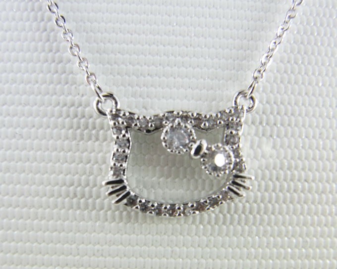 ネックレス レディ-ス ネコ リボン ラインストーン シルバー ギフト mimosa拍卖