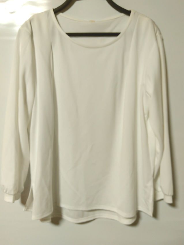 レディース未使用B549■LLサイズ■白色鹿の子プルオーバー長袖シャツ拍卖