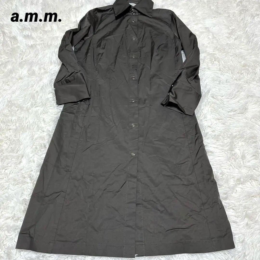 670【a.m.m.】/ロングコート/オリーブグリーン/イタリア/光沢感/44/アウター/ウェア拍卖