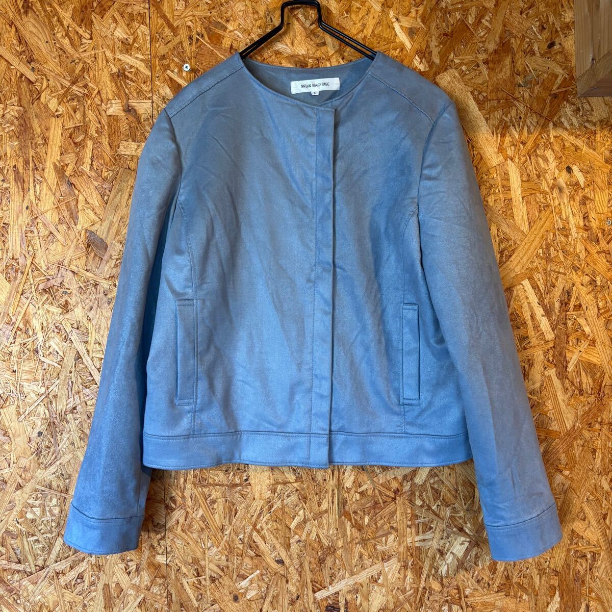 美品 NATURAL BEAUTY BASIC ジャケット スウェード調 ダークブルー レディース 3796拍卖