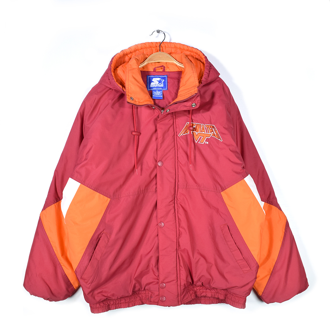 【送料無料】90s スターター バージニア工科大学 ナイロンジャケット フード ワッペン STARTER バーガンディー メンズXL 古着 @DZ9018拍卖