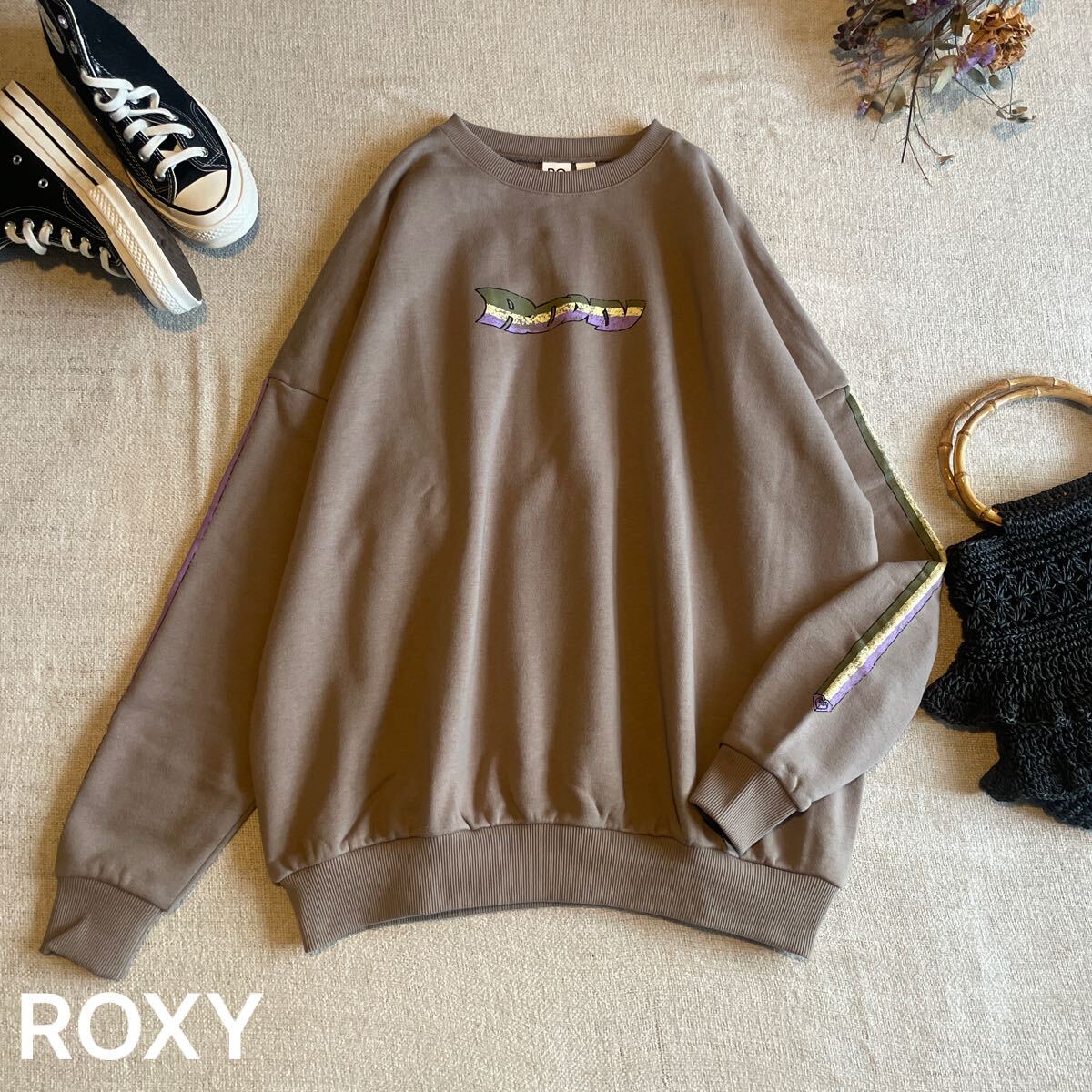 ROXY スウェットトップス トレーナー ロゴ レディースMサイズ 美品 ロキシー プルオーバー 長袖 ビッグシルエット コットン 拍卖