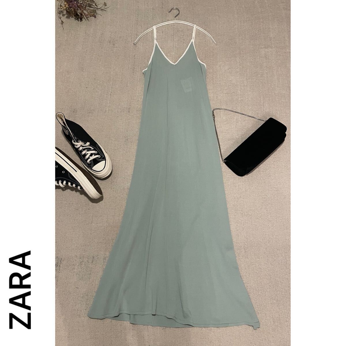 ZARA キャミソールワンピース サマーニット ドレス ロングスカート マキシ丈 グリーン レディースMサイズ 未使用 ザラ ドレス拍卖