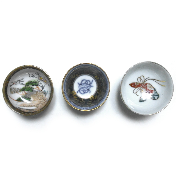 九谷焼等★盃 青粒・花文様 松鶴梅文様 ひょうたん文様 3種拍卖