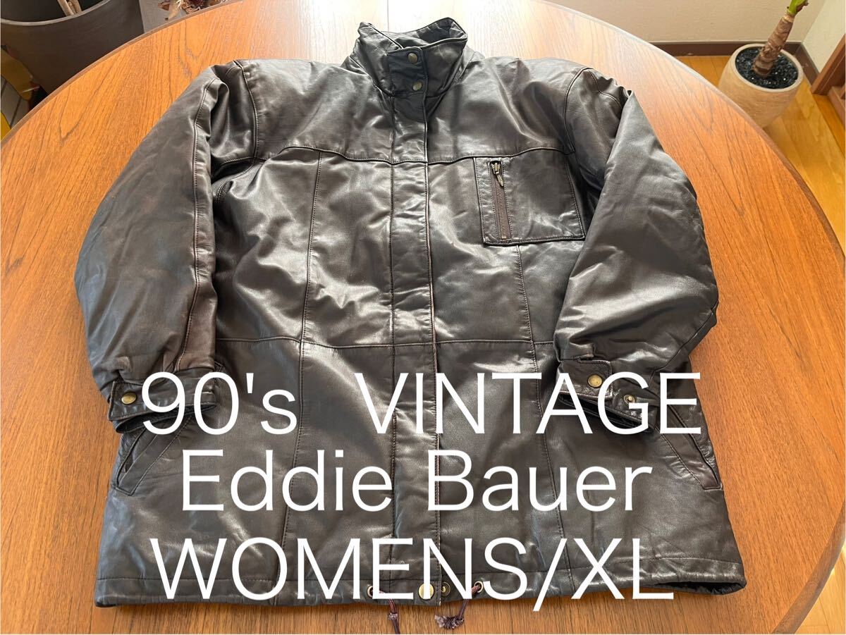 90's VINTAGE Eddie Bauer レザーダウンジャケット ヴィンテージ LEATHER DOWN JACKET拍卖