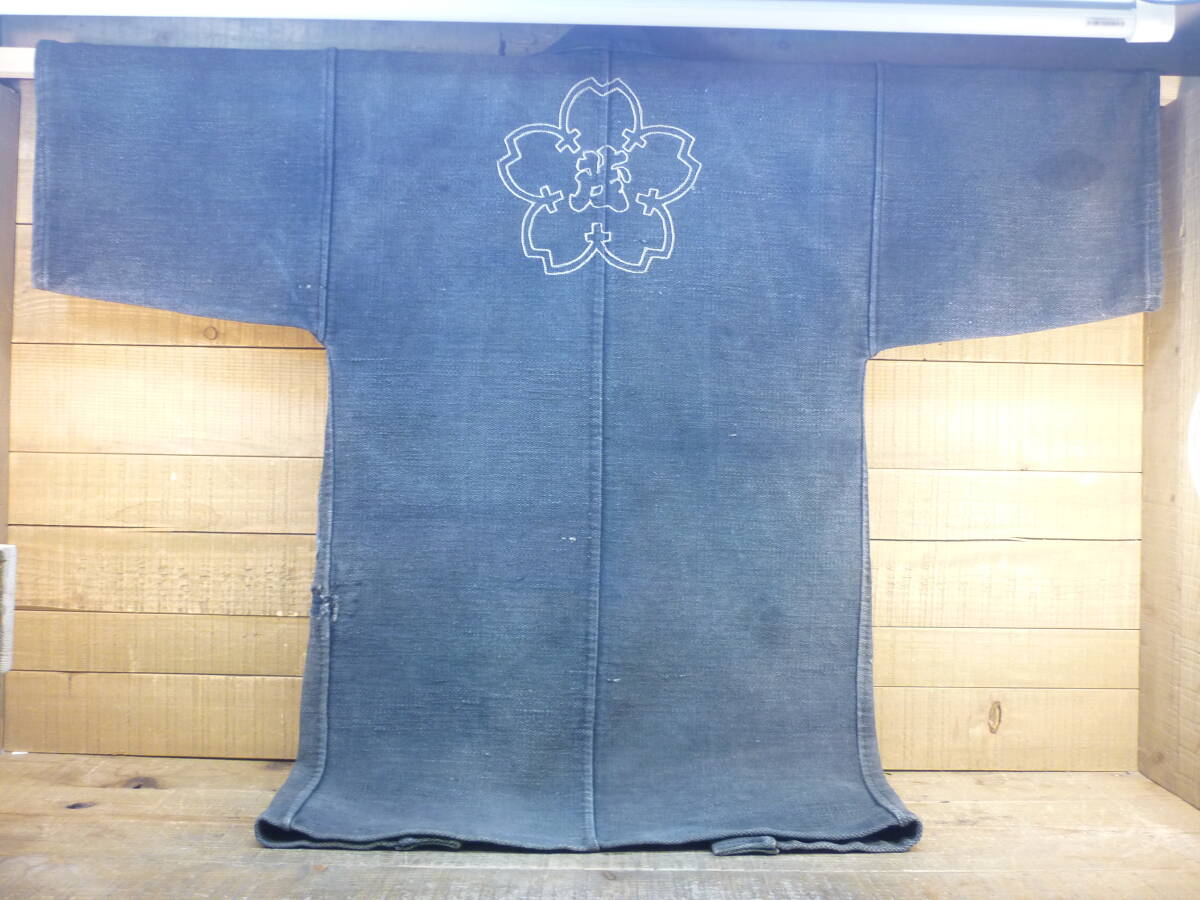 時代衣装 消防 火消袢天 刺子半纏 長半纏 法被 伴天 吉原 大紋:日陰桜茂 時代物 町火消 纏 ジャパンヴィンテージ Firefighter Coat Antique拍卖