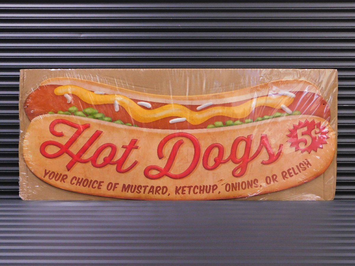 【HOT DOGS・ホットドッグ】※《エンボスメタルサイン/ビッグサイズ》 アメリカン雑貨 エンボス看板 ブリキ看板 34拍卖