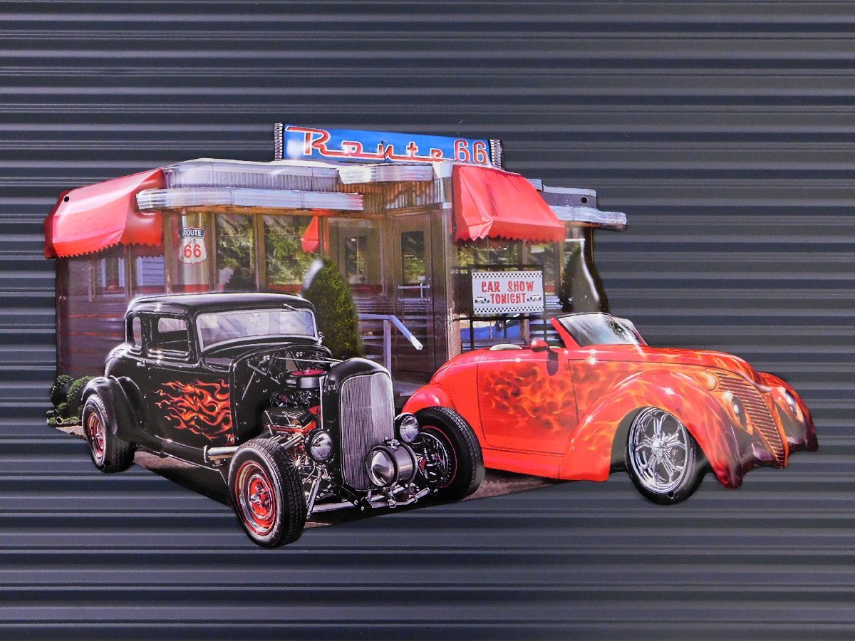 【Route66 CAR SHOW TONIGHT】※《エンボスメタルサイン》 アメリカン雑貨 エンボス看板 ブリキ看板 82拍卖