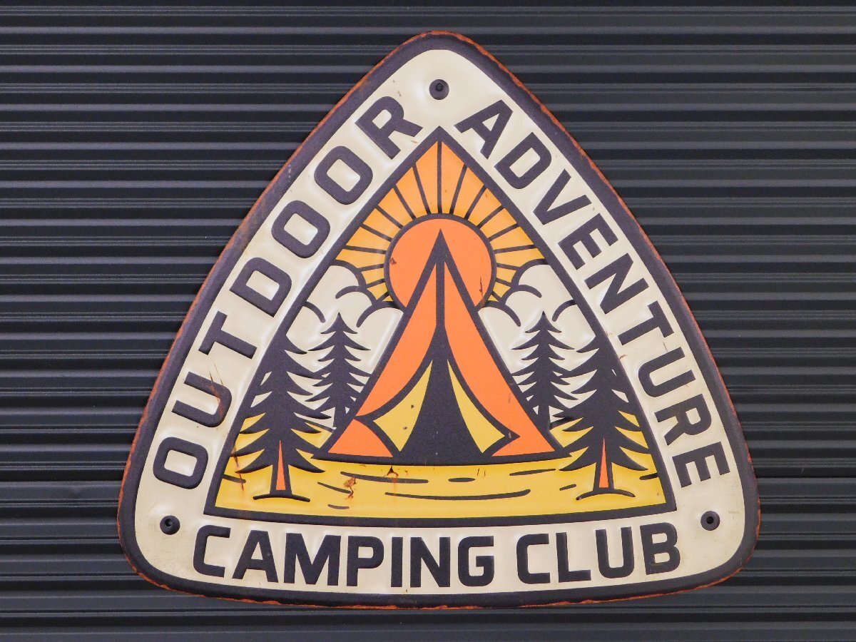 【アウトドア・キャンピングクラブ】※《エンボスメタルサイン》 ガレージ アメリカン雑貨 エンボス看板 ブリキ看板 103拍卖