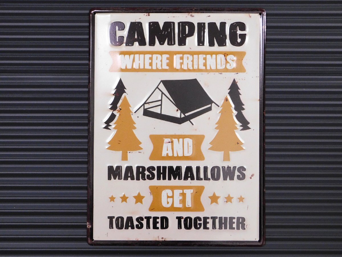 【CAMPING MARSHMALLOWS・キャンプ】※《エンボスメタルサイン》 アメリカン雑貨 エンボス看板 ブリキ看板 106拍卖