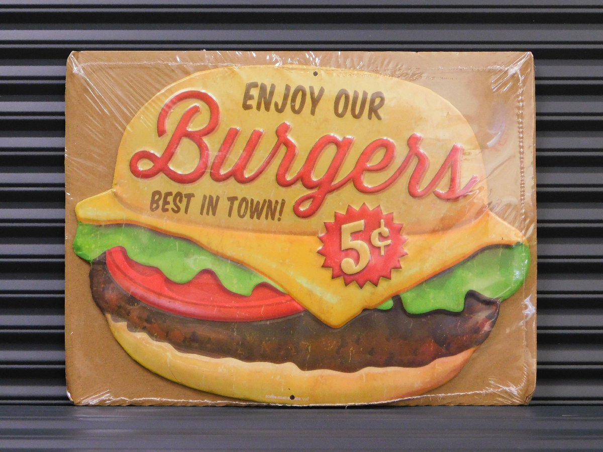 ◆送料\185◆【ENJOY OUR Burgers・ハンバーガー】※《エンボスメタルサイン / ミニサイズ》 エンボス看板 ブリキ看板 29拍卖