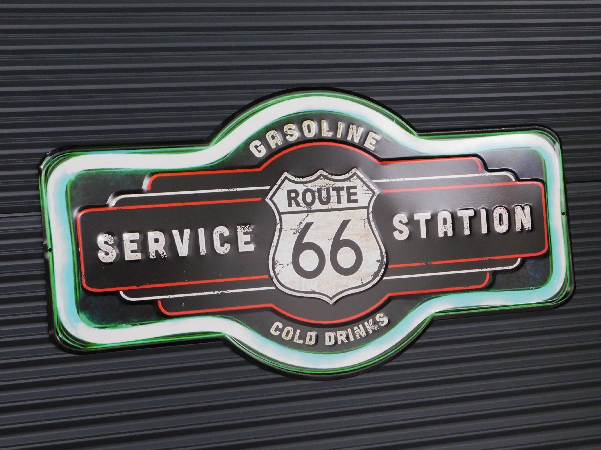 【ROUTE66・SERVICE STATION/ルート66 ネオン】※《エンボスメタルサイン》 アメリカン雑貨 エンボス看板 ブリキ看板 76拍卖