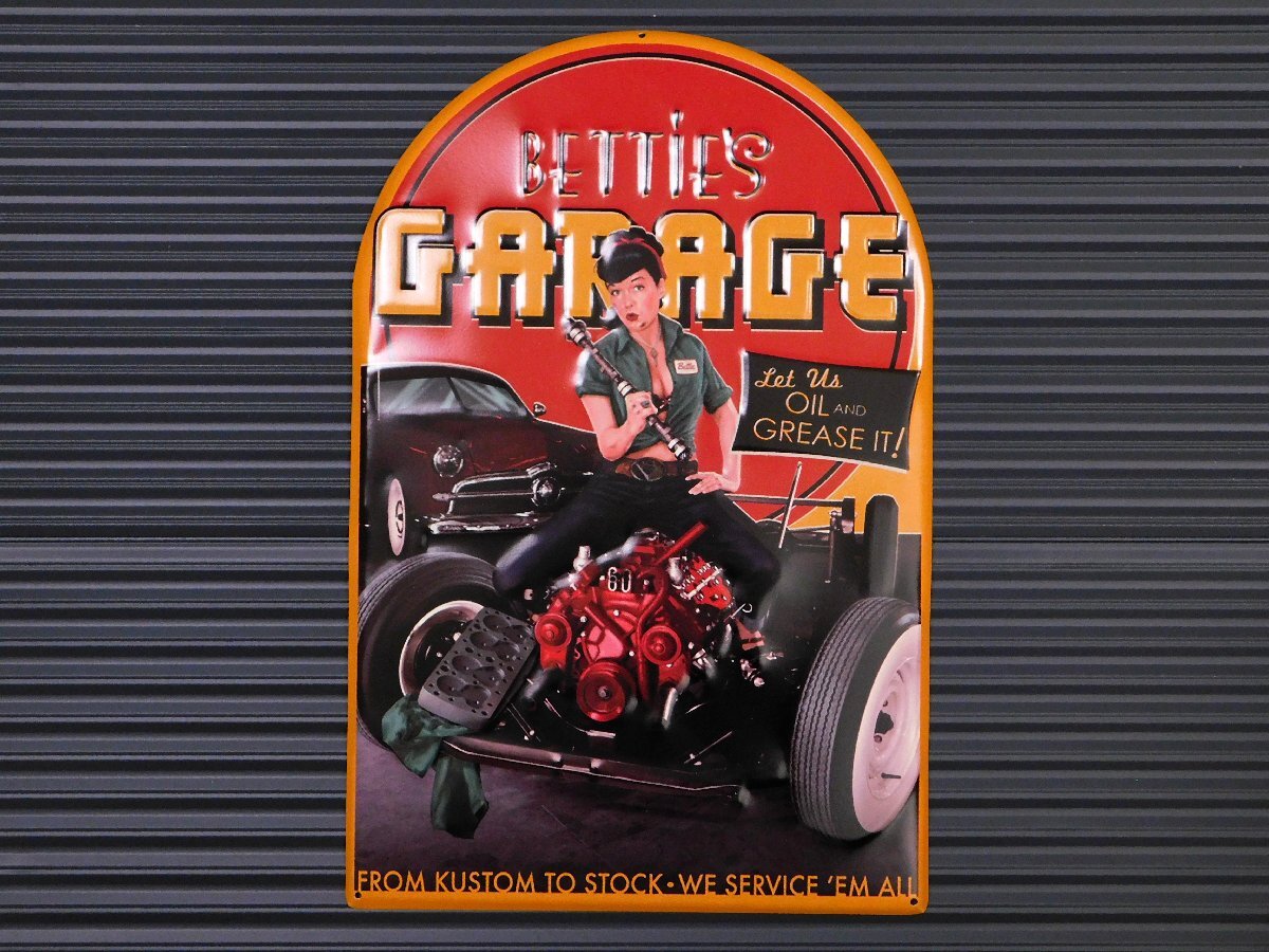 【BETTiE'S GARAGE】※《エンボスメタルサイン》 アメリカン雑貨 エンボス看板 ブリキ看板 92拍卖