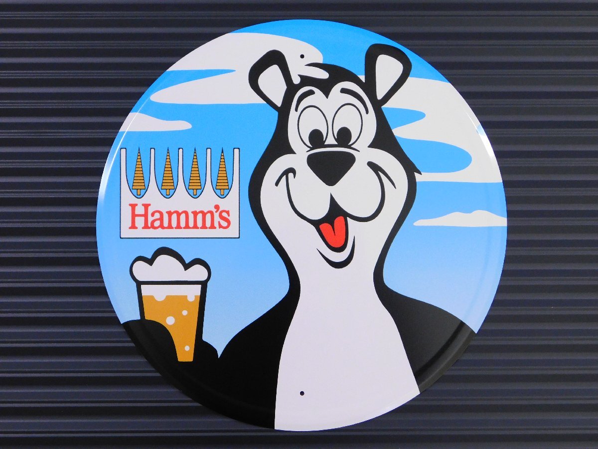 ◆送料\390◆【Hamm's Bear・ハムズビール】※《ラウンドメタルサイン》 アメリカン雑貨 広告看板 ブリキ看板 73拍卖