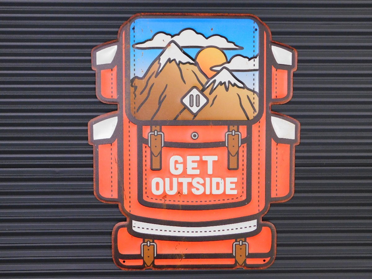 【GET OUTSIDE】※《エンボスメタルサイン》 ガレージ アメリカン雑貨 エンボス看板 ブリキ看板 102拍卖