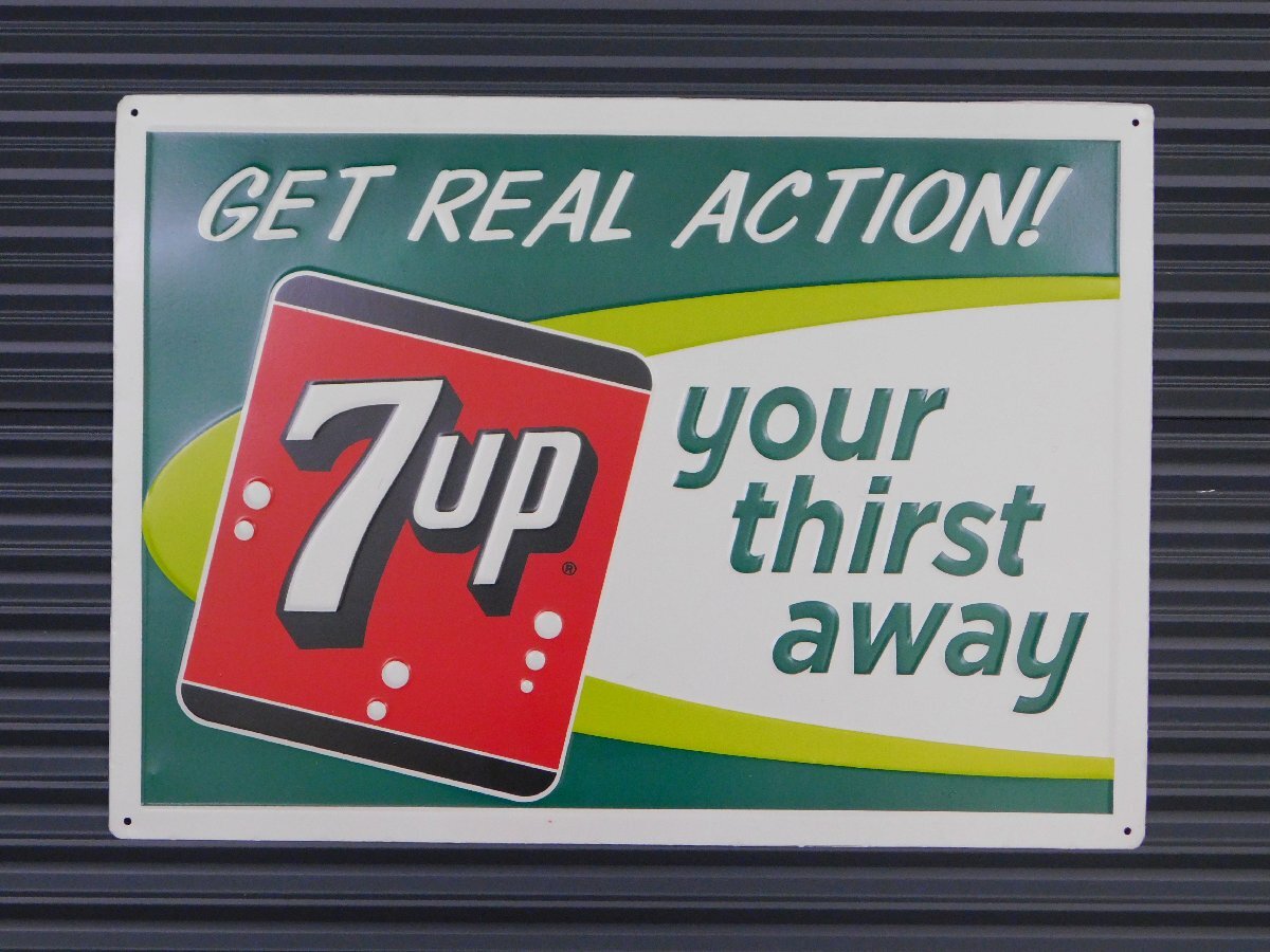 【7UP・セブンアップ】※《エンボスメタルサイン / スクエア型》 アメリカン雑貨 エンボス看板 ブリキ看板 12拍卖