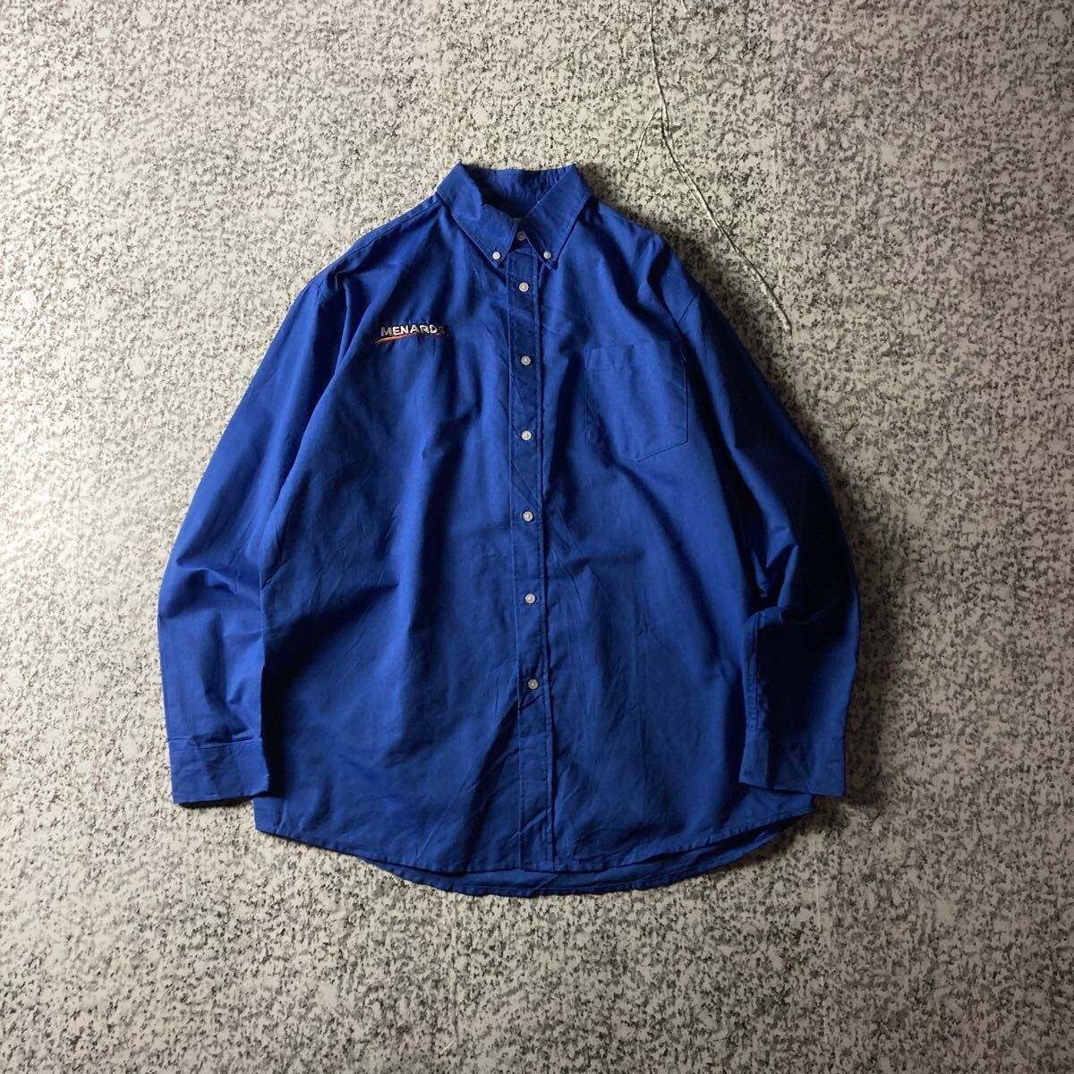 【グッドレギュラー】刺繍企業ロゴ BD L/Sワークシャツ ノームコア 古着 ブルー Lサイズ 長袖シャツ city boy拍卖