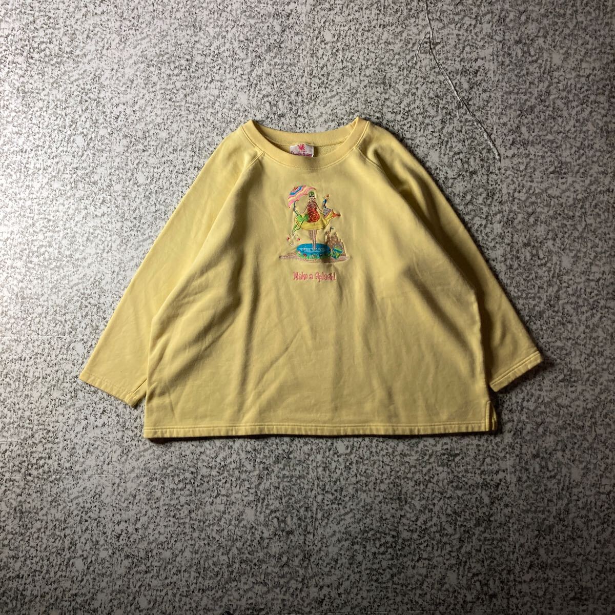 【90sオールド】刺繍デザイン マスタードイエロー レディースワイドスウェット 3Xサイズ 古着 トップス オーバーサイズ拍卖