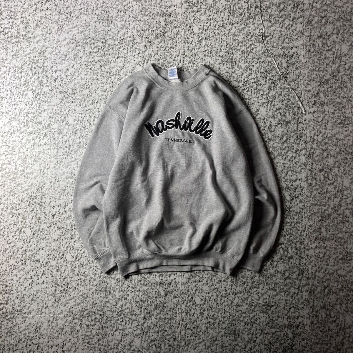 【90sメキシコ製】相楽刺繍カレッジロゴ ヴィンテージスウェットシャツ 古着 グレー Mサイズ トレーナー ギルダン拍卖