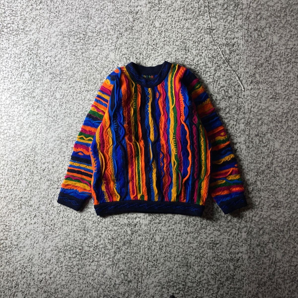 【90sオーストラリア製】COOGI 3D立体編み ヴィンテージ ウールニット マルチカラー Mサイズ 奇抜 ノトーリアスbig クージー拍卖