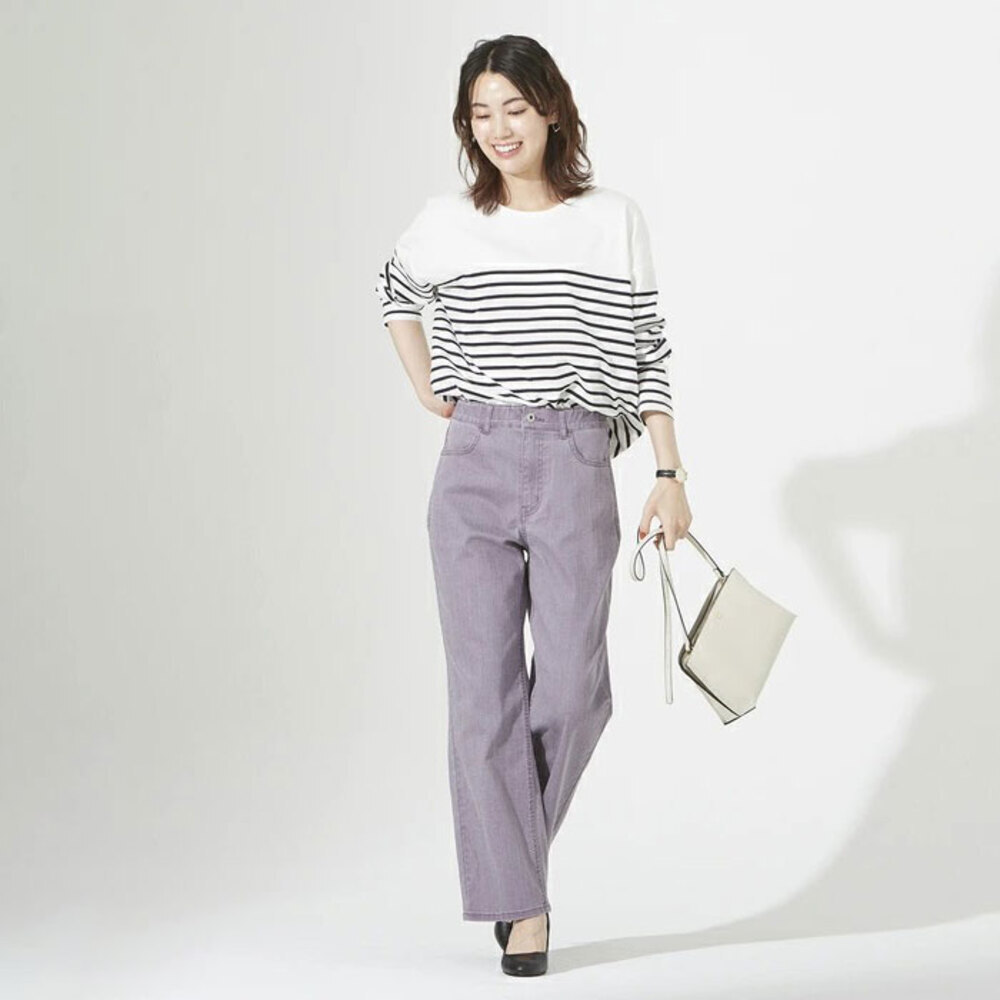 ☆ パープル ☆ LLサイズ ☆ 【ストレートシルエット】ミセスのためのワイドデニム レディース デニム ワイドパンツ デニムパンツ拍卖