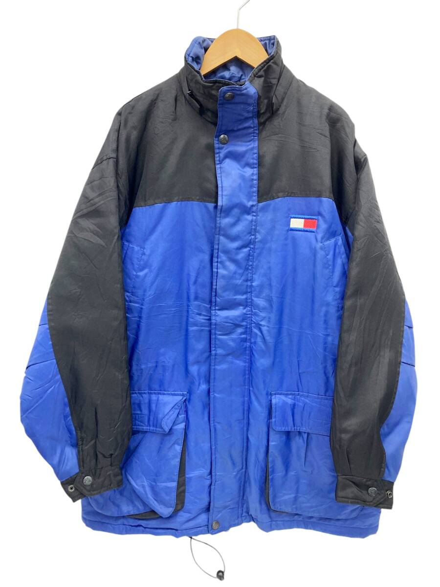TOMMY HILFIGER (トミーヒルフィガー) JEANS 90s 古着 中綿ジャケット ナイロン 刺繍入り MIGHTY-MAC 黒×青 メンズ/028拍卖