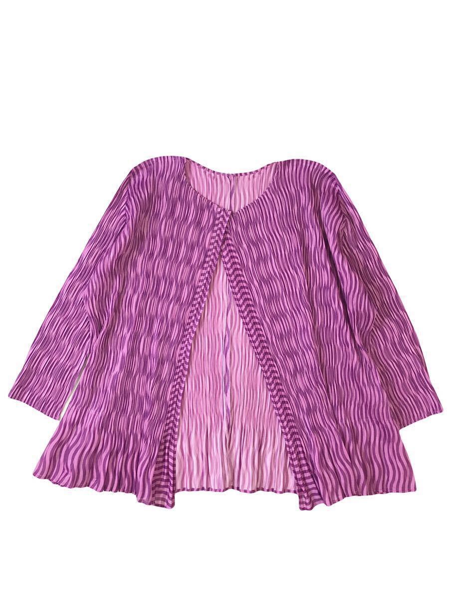 (D) PLEATS PLEASE ISSEY MIYAKE プリーツプリーズ イッセイミヤケ 総柄 カーディガン 3 ピンク ジャケット拍卖