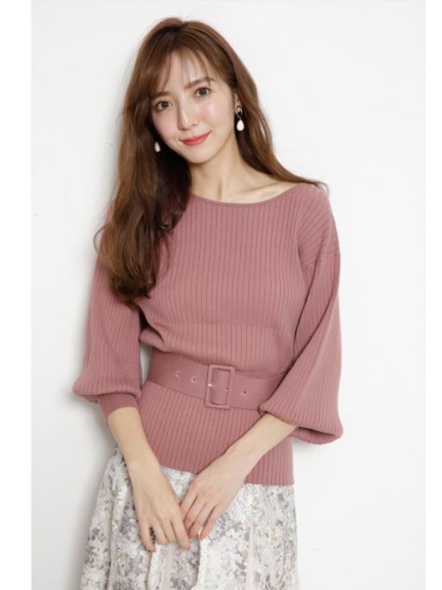 新品 Apuweiser-riche|アプワイザー・リッシェ ベルト付きニットセーター トップス ピンクベージュ拍卖