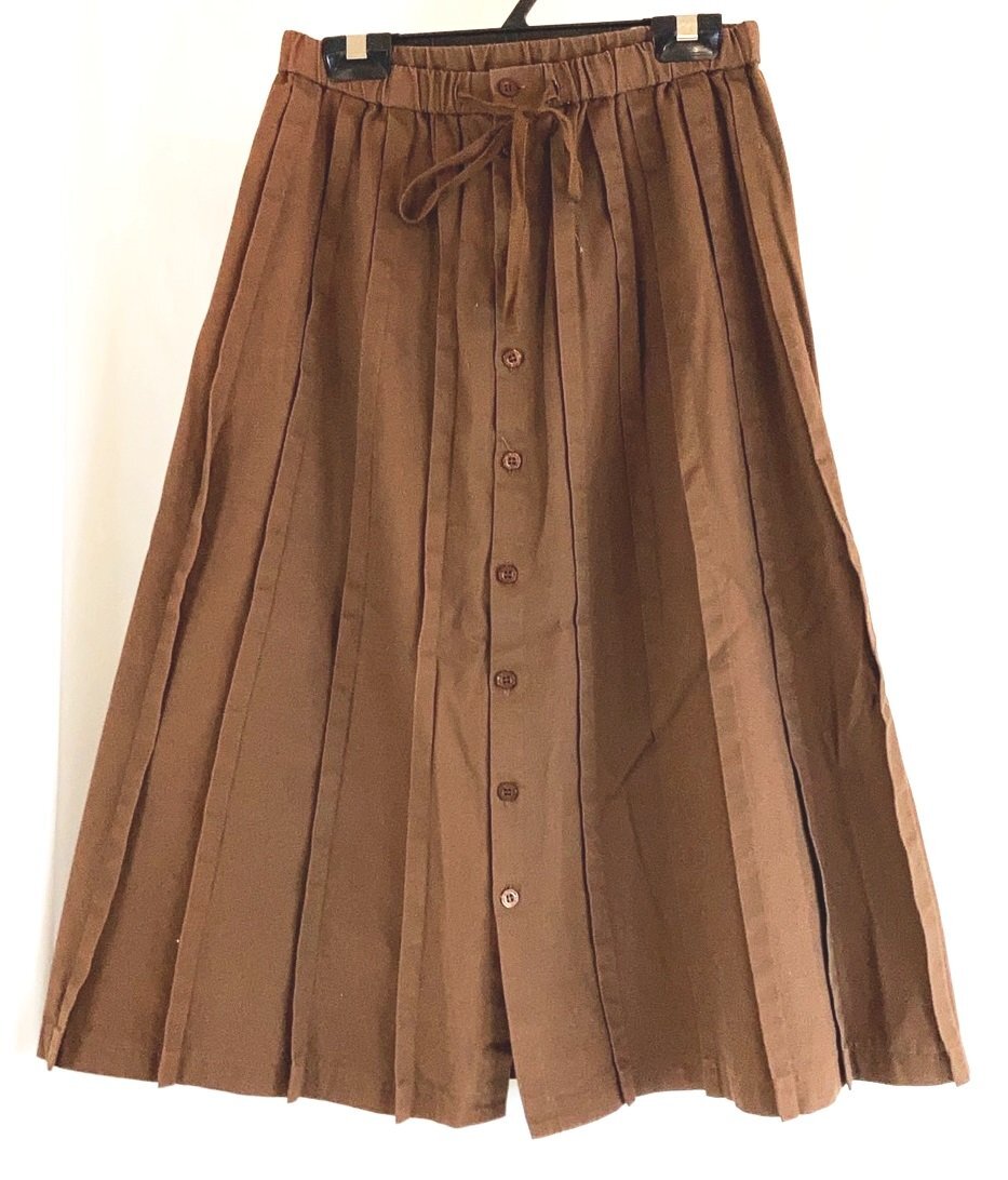 marie claire マリクレール 茶系 ミモレ丈 プリーツスカート W総ゴム M PE-10拍卖
