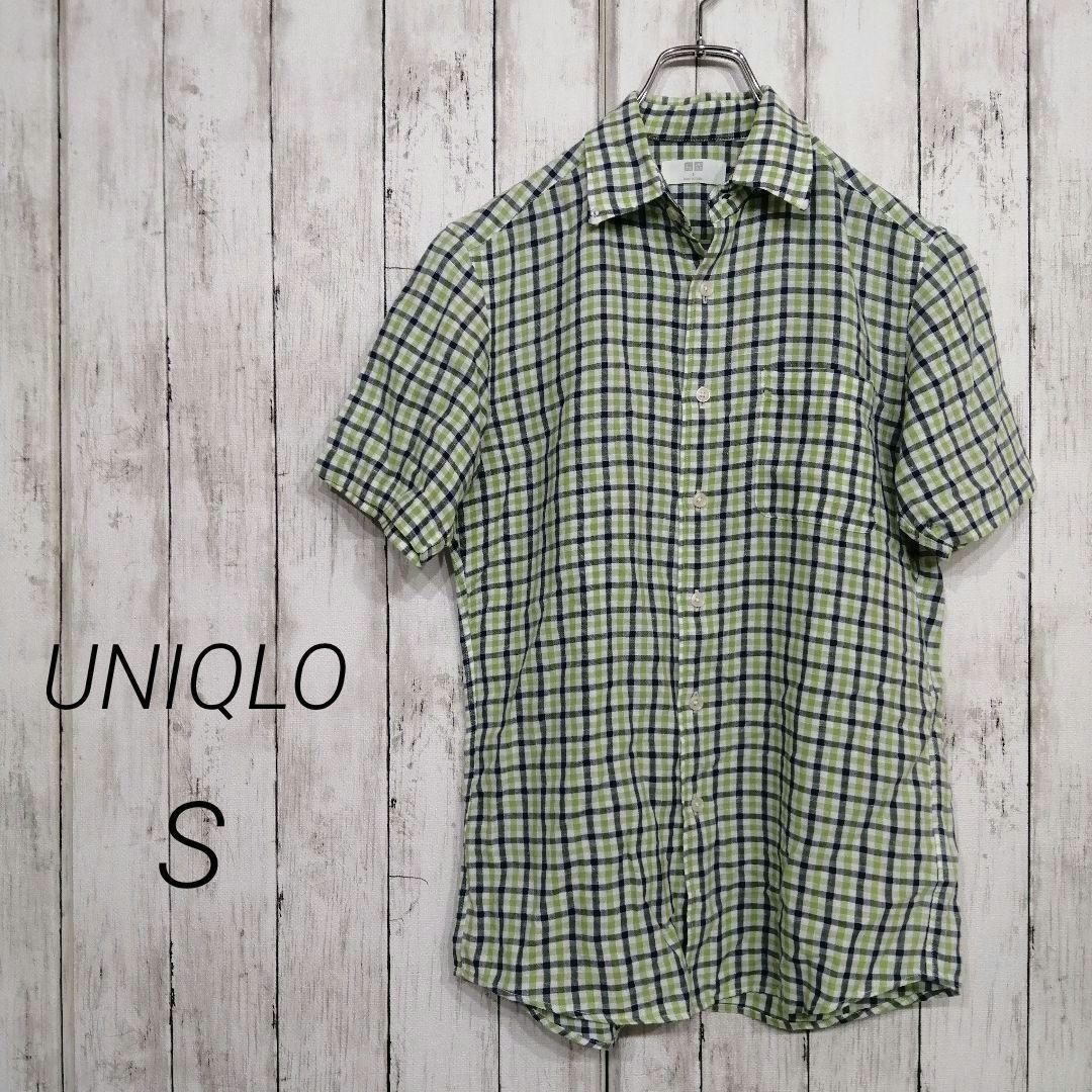 UNIQLO ユニクロ メンズ リネンコットン チェックシャツ 半袖 S 45拍卖