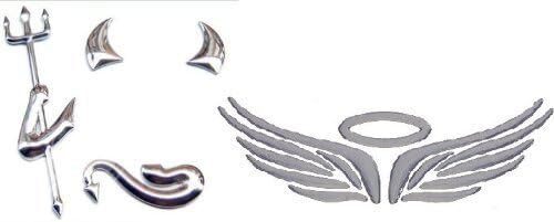★★ 立体 3D 小悪魔 & 天使の翼 エンブレム ステッカー シルバー 銀 デビル エンジェルウィング シールセット拍卖