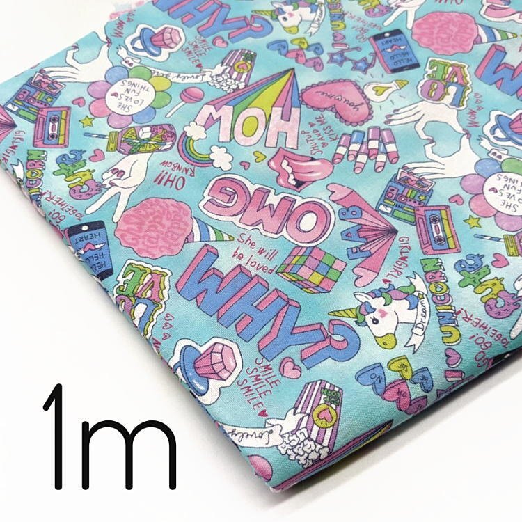 【1m】レインボーユニコーン柄 ブルー★綿 コットン Wガーゼ ダブルガーゼ★ハギレ 生地 布 カットクロス 手芸 裁縫 ハンドメイド拍卖