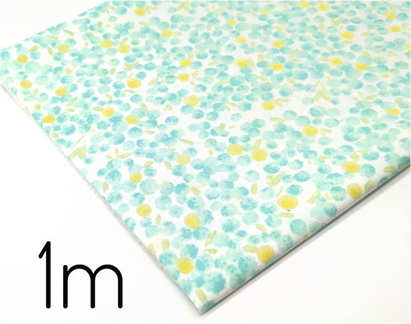 【1m】水彩風 ミモザ柄 グリーン★綿 コットン ブロード★ハギレ 生地 布 カットクロス 手芸 裁縫 入園 入学 フラワー 花柄 みもざ拍卖