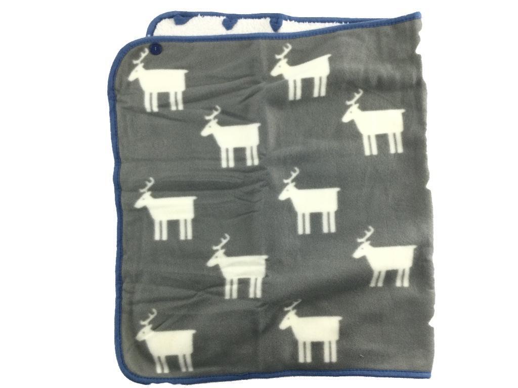 ブランケット フリース シープボア 巻きスカート 北欧 トナカイ柄 ブルー/グレー 冬拍卖
