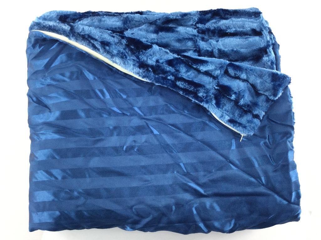 掛け布団カバー あったか 起毛 & サテン調 リバーシブル セミダブル用 幅170x210cm ストライプ柄 ブルー系 冬拍卖