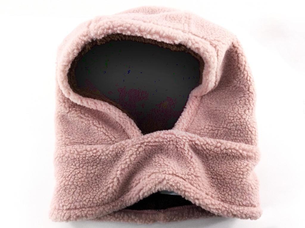 ニット帽 寒い日に使える首も覆う防寒 大きいサイズ L~4L相当 ピンクxブラウン 冬拍卖