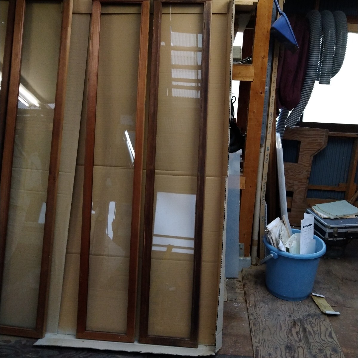 欄間 ガラス 木製木枠 2枚組 中古拍卖