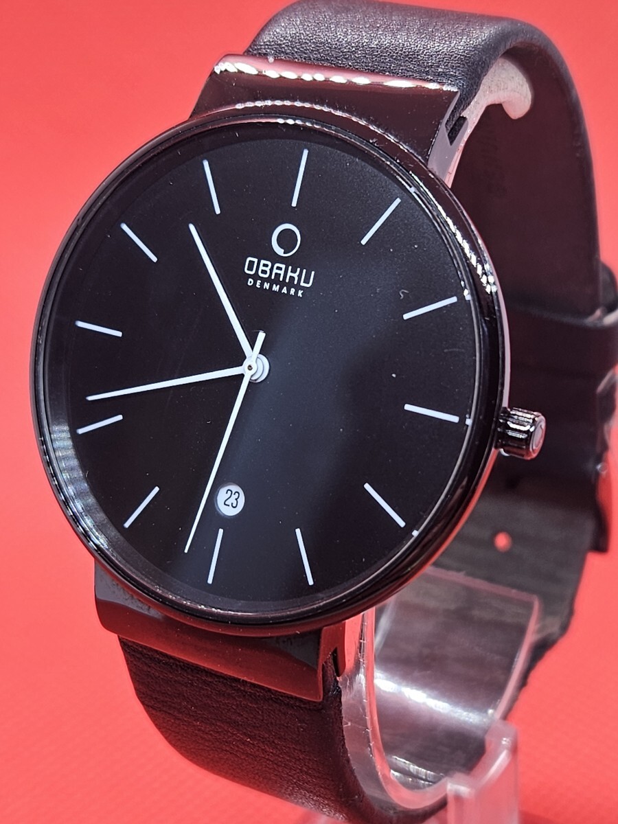 稼働品 OBAKU オバック デンマークブランド V153GBBRB デイト メンズ腕時計 ケース幅40ミリ G1439拍卖