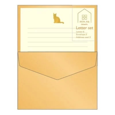 【即決】▽レターセット みんなの文具 ねこ▽ クローズピン 手紙 便箋 封筒 猫 ネコ イエロー 箔加工 アドレスシール メッセージ LS-16237拍卖