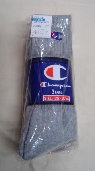 Champion チャンピオン CMSCH002 3Pセット ソックス フルレングス ワンポイント グレー S23~25cm メンズ 人気拍卖