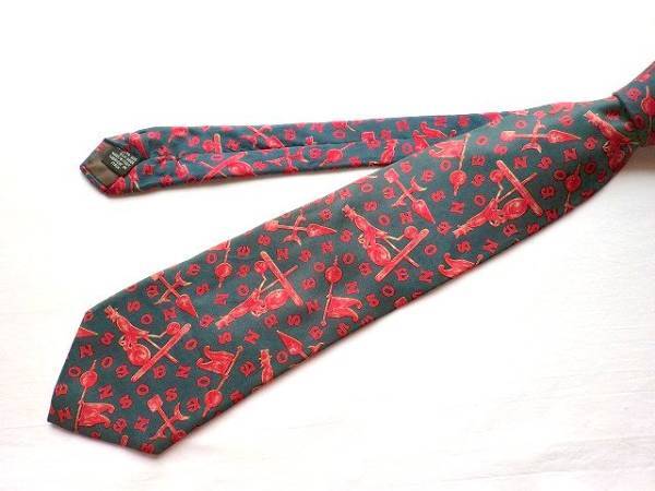 $ 超美品 $ レア♪ ● ブランドネクタイ ● Karl Lagerfeld カールラガーフェルド ◆ 風見鶏 総柄 ◆ 濃紺 レッド系 ◆ 伊製 ◆ 送料無料拍卖