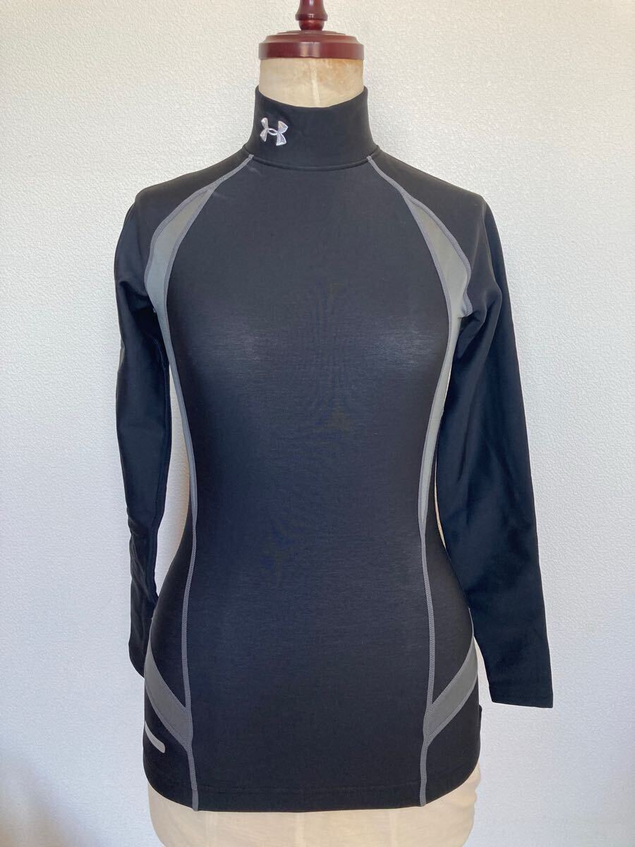 アンダーアーマー メタル タートル 長袖 トップス UNDER ARMOUR METAL 秋冬 レディース SM 黒×グレー コンプレッション グリップ有拍卖