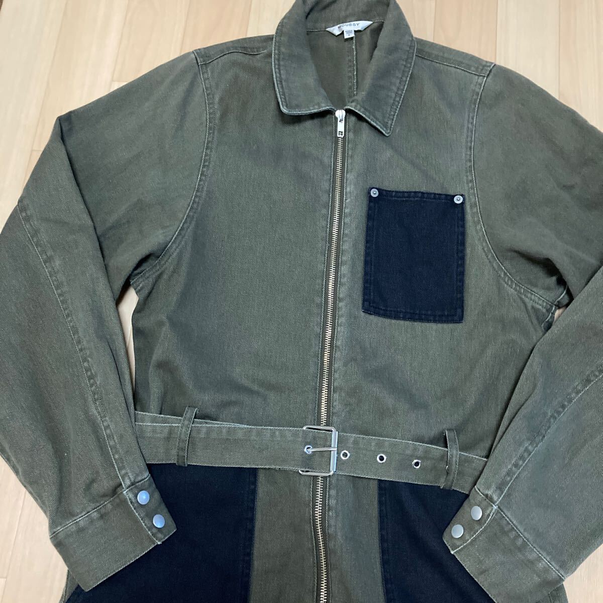 MOUSSY マウジー オールインワン サイズ2 レディース Lサイズぐらい 長袖 ベルト付き 綿100% a23拍卖