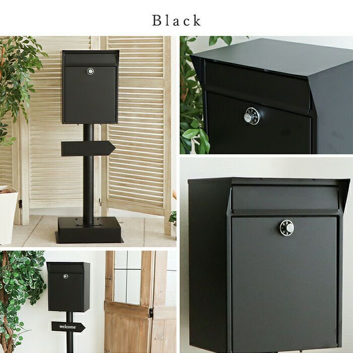 【新品未使用】アンティーク ポスト 黒 ブラック おしゃれ 置き型 北欧 スタンド ポスト 郵便受け ダイヤル式 ポストスタンド 自立拍卖