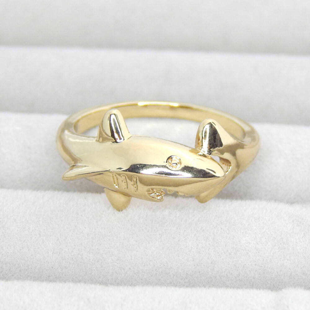 新品★送料無料 厳選 希少品 限定 14号 サメ 指輪 シルバー925リング Gold Plated ゴールド レディース メンズ シャーク アクセサリー拍卖