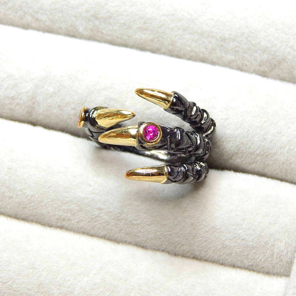 再入荷★新品★送料無料 希少 ドラゴンクロー ルビー レディースアクセサリーリング ブラック ジルコニア カラーストーン CZダイヤモンド拍卖