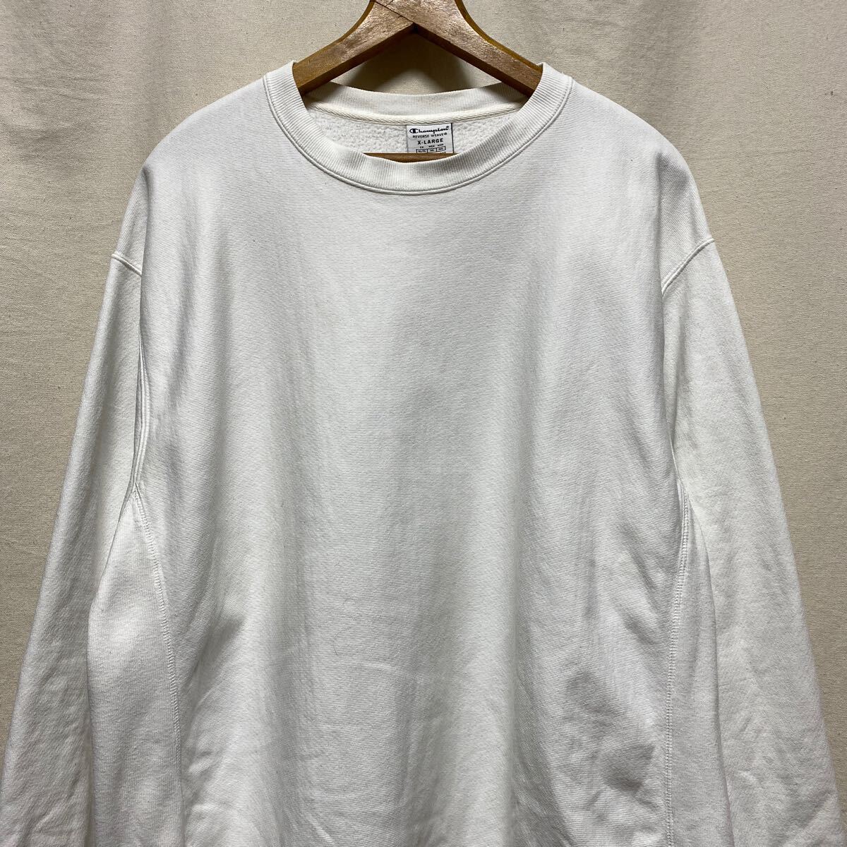 チャンピオン リバースウィーブ トレーナー 無地 ホワイト XL 00s 古着 CHAMPION 目無し 裏起毛 スウェット プルオーバー ホンデュラス製 拍卖