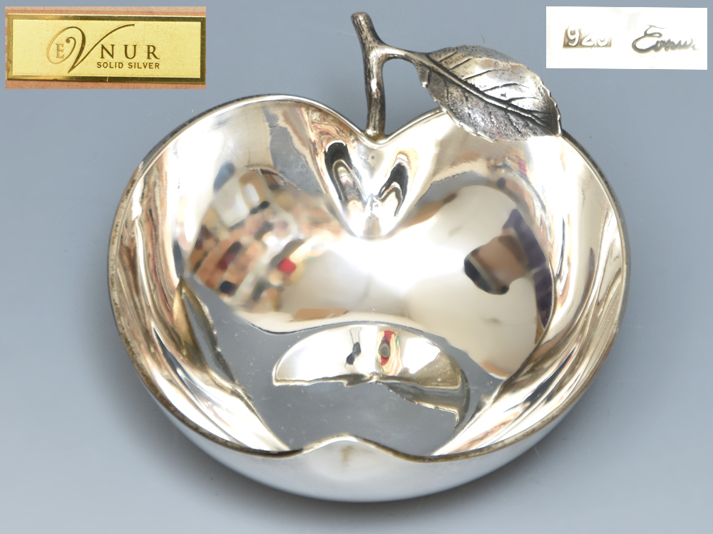 純銀製 シンガポール EVNUR SOLID SILVER スターリングシルバー925 リンゴ トレイ 小物入れ 136g 銀 z9166o拍卖