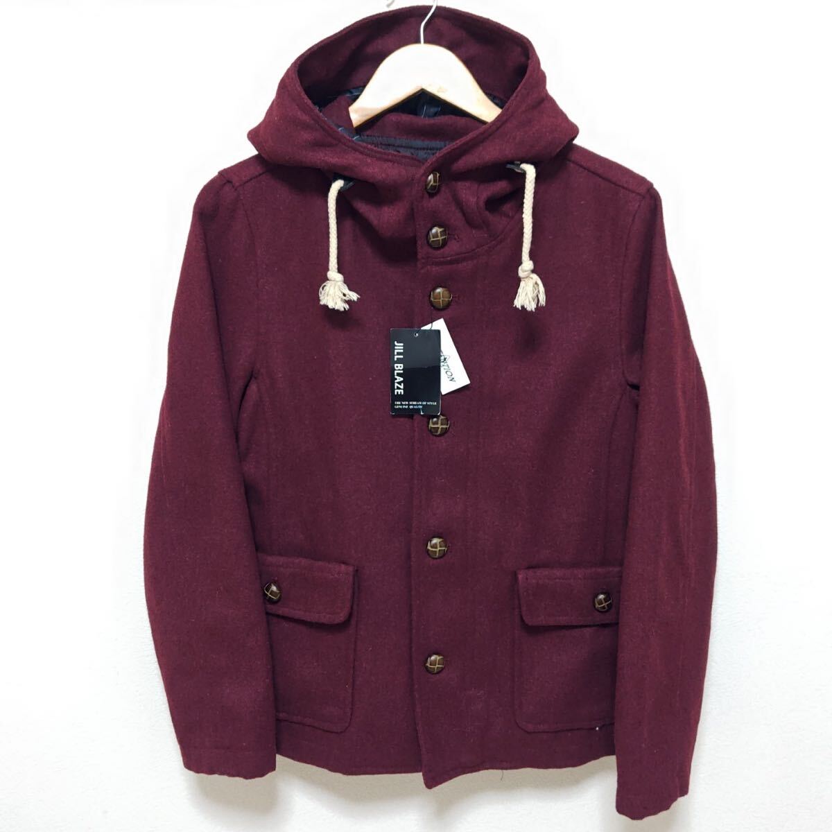 新品タグ付き◎【JILL BLAZE】ジルブレイズ ハーフコート ジャケット くるみボタン フーディー カジュアル シンプル ボルドー M/Y22348jT拍卖